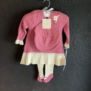 3 piece baby knit top, hat, and leggings set